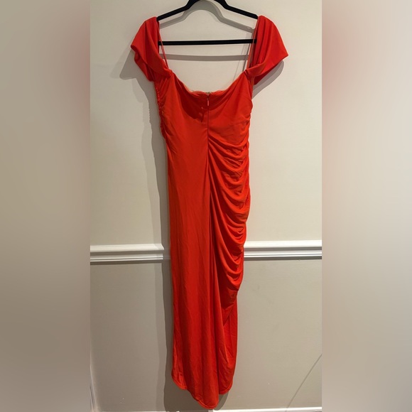 CINQ A SEPT NWT Delaney Off-Shoulder Ruched Midi Dress Burnt Orange Size 10 - Picture 12 of 13
